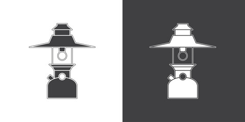 Vintage Storm lights icon, Camping lantern in simple flat icon style vector illustration, Classic lamp logo icon design, Vector illustation of classic lamp isolated on black and white background.