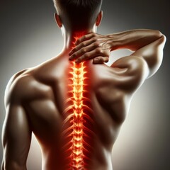 Muscle pain, Anatomy of Pain, Muscular Back with Highlighted Spine in Discomfort