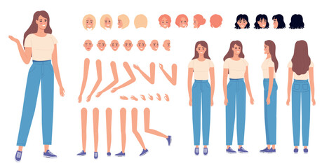 Cute girl constructor. Vector set  elements for creating a modern female character