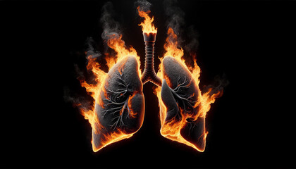 Lungs on fire, a metaphor for a disease, health problem, smoking too much - obrazy, fototapety, plakaty