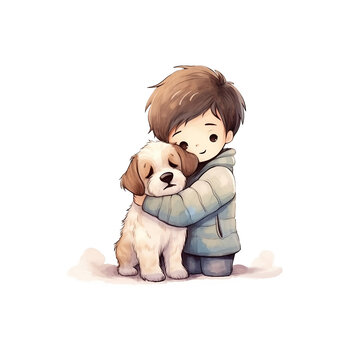 little child playing with toy dog
