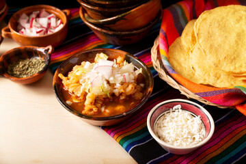 Pozole. Traditional mexican soup very popular in mexico and neighboring countries. Made from cacahuazintle corn with meat and other ingredients depending on the region.