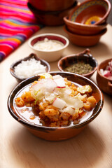 Pozole. Traditional mexican soup very popular in mexico and neighboring countries. Made from cacahuazintle corn with meat and other ingredients depending on the region.