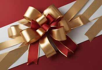 Red and golden gift ribbon with bow for Christmas birthday or Valentine's Day