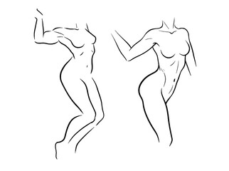 Sketch of woman torso. Line Art Naked woman or one line drawing on white isolated background. fashion concept, woman beauty minimalist, illustration of a beautiful nude figure.