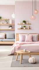 Scandinavian interior Master Bedroom with Pastel Pink color theme