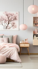 Scandinavian interior Master Bedroom with Pastel Pink color theme