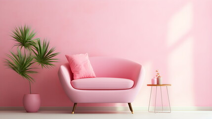 Fototapeta na wymiar Mediterranean interior Bathroom with Pastel Pink color theme