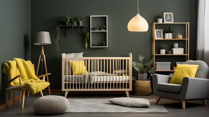 Industrial interior Nursery with Charcoal Gray color theme