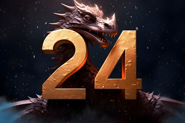 Chinese 2024 New Year sign with dragon symbol