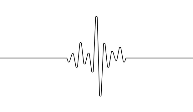 Heart beat one line. Continuous lines heart beats drawing. Wave pulse. Art heartbeat waves. Hand draw cardiogram. Outline human. Editable black stroke isolated on white background. Vector illustration