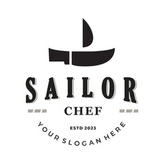 Badge Retro Vintage Sailor Chef, Knife, Boat, Sailing, Outdoor and Adventure Logo