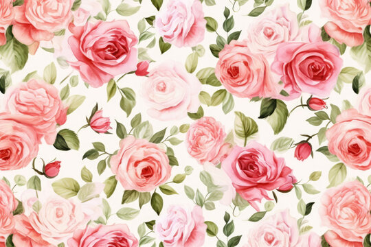 Spring leaf nature seamless rose illustration pattern floral pink design