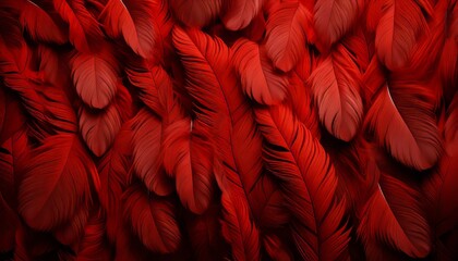 Detailed red feathers texture background  digital art with elaborate feathers of large birds - obrazy, fototapety, plakaty