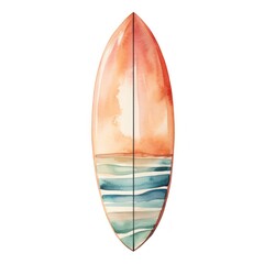 Watercolor surfboard. Hand drawn illustration isolated on white background. Generative AI