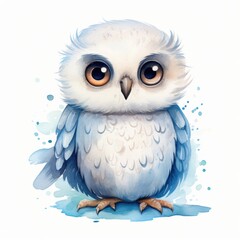 Watercolor cute owl isolated on white background. Hand drawn illustration. Generative AI