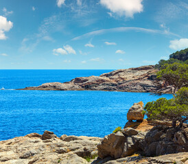 Mediterranean sea rocky coast summer view (near Tamariu bay, Costa Brava, Catalonia, Spain).