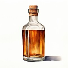 Naklejka na ściany i meble bottle of whiskey on a white background, watercolor illustration. Generative AI