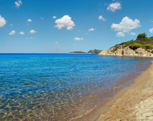 Summer sea view from Trani Ammouda beach (Ormos Panagias, Halkidiki, Greece).