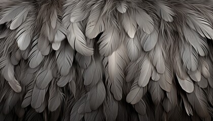 Fototapeta na wymiar Detailed black feather texture background with digital art featuring big bird feathers