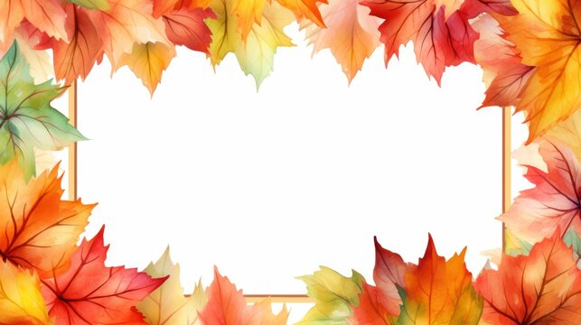 Autumn maple leaves frame isolated on white background. illustration. Generative AI