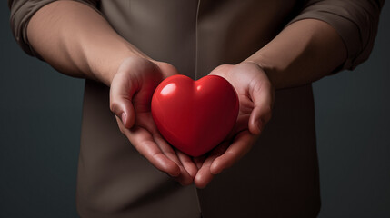 Obraz premium Heartfelt Embrace: Man Holding Heart Tenderly in Hand. Generative ai