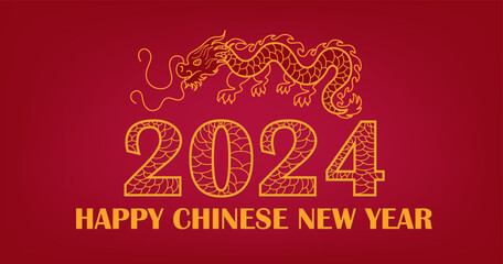 Red greeting banner for Chinese New Year 2024 with dragon 