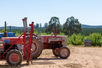 old rusty tractor in field