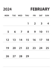 February 2024-Calendar 2024 template vector on white background, week start on monday, Desk calendar 2024 year, Wall calendar design, corporate planner template, clean style, stationery, organizer