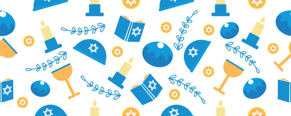 Pattern for design with symbols of Hanukkah on white background