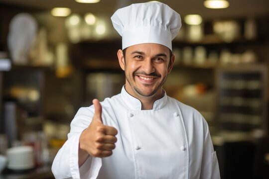 Happy smiling chef with his thumb up
