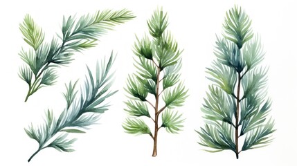 Watercolor spruce branches isolated on white background. Hand drawn illustration. Generative AI