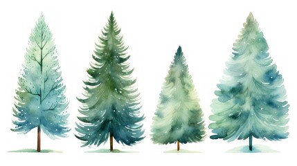 Watercolor Christmas trees set isolated on white background. Hand drawn illustration Generative AI
