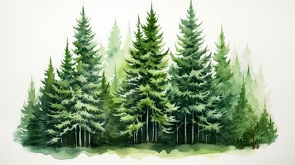 Pine trees in the forest. Watercolor illustration for your design Generative AI