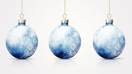 Set of blue christmas balls with snowflakes on white background Generative AI