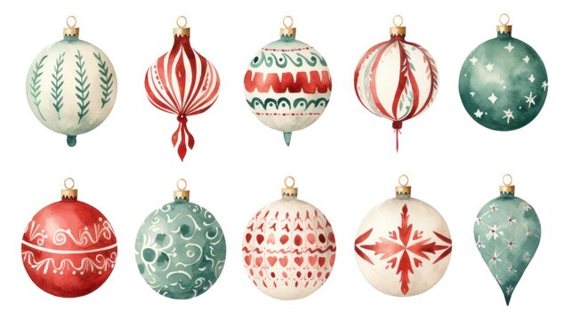 Watercolor christmas balls set. Hand painted illustration isolated on white background Generative AI