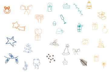 Happy new year and Merry Christmas line art decoration element doodle vector. Eps 10