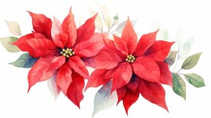 Watercolor poinsettia flowers. Hand drawn vector illustration. Generative AI