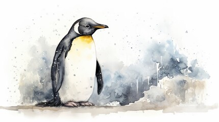 Watercolor illustration of a penguin. Hand-drawn illustration. Generative AI