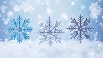 Fototapeta na wymiar Snowflakes in the snow on a blue background. illustration. Generative AI
