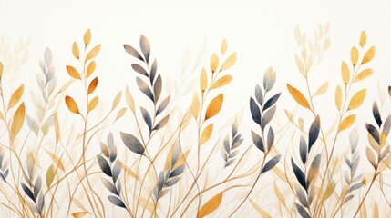 Golden Watercolor Leaves Branches Background with Foliage Illustration AI Generated