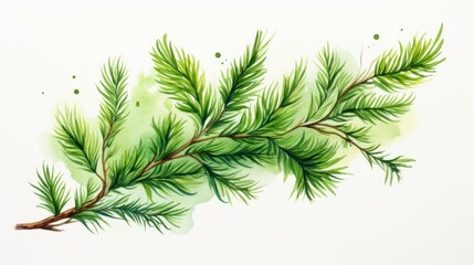 Fototapeta premium Bright Green Watercolor Coniferous Branch Illustration for New Year Greeting Cards and Banner Decor AI Generated