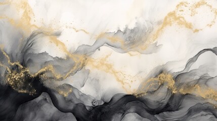 Abstract Watercolor Textured Stains in Grey, Black, and Gold Colors AI Generated