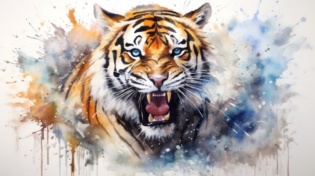 Vibrant Watercolor Tiger Illustration AI Generated