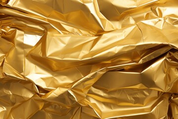 Captivating gold crumpled foil texture background with mesmerizing metallic luster and shine