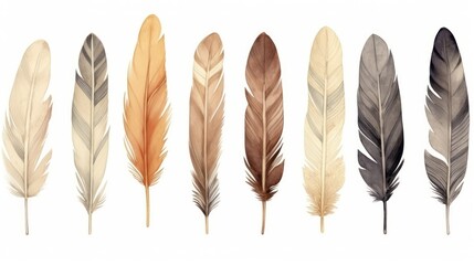 Vintage Boho Watercolor Feather Collection AI Generated