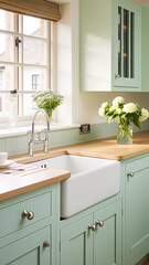 Mint cottage kitchen interior design, home decor and house improvement, English in frame kitchen cabinets in a country house