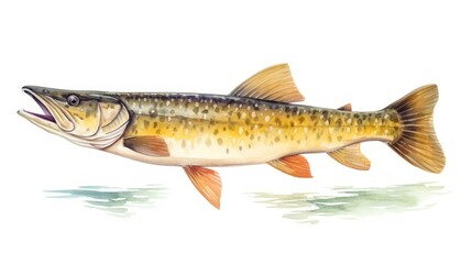 watercolor drawing of a big salmon on a white background, isolated Generative AI