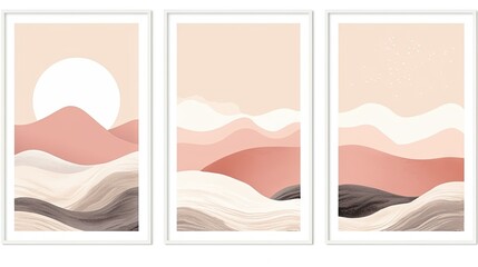 Abstract Mountain Landscape Poster in Blush Pink and Ivory AI Generated