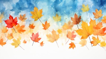 Watercolor autumn background with maple leaves. Hand painted vector illustration. Generative AI